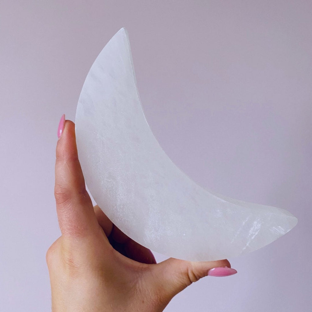Selenite Large Moon Crystal Charging Plate / Helps You To Deal With Abuse / Good For Balanced Sex Drive / Good For Acne, Psoriasis & Eczema