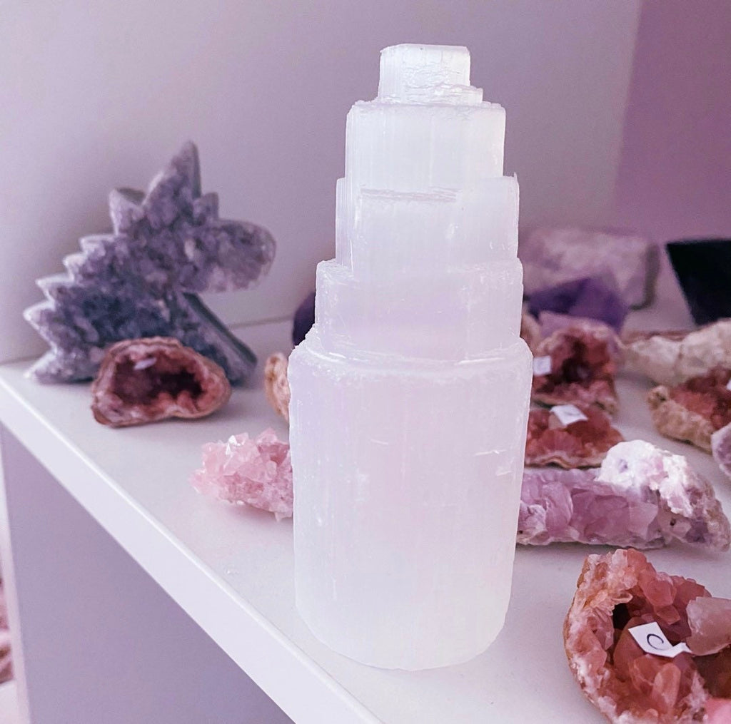 Selenite Crystal Cleansing Charging Mountain / Helps You To Deal With Abuse / Good For A Balanced Sex Drive / Acne, Psoriasis & Eczema