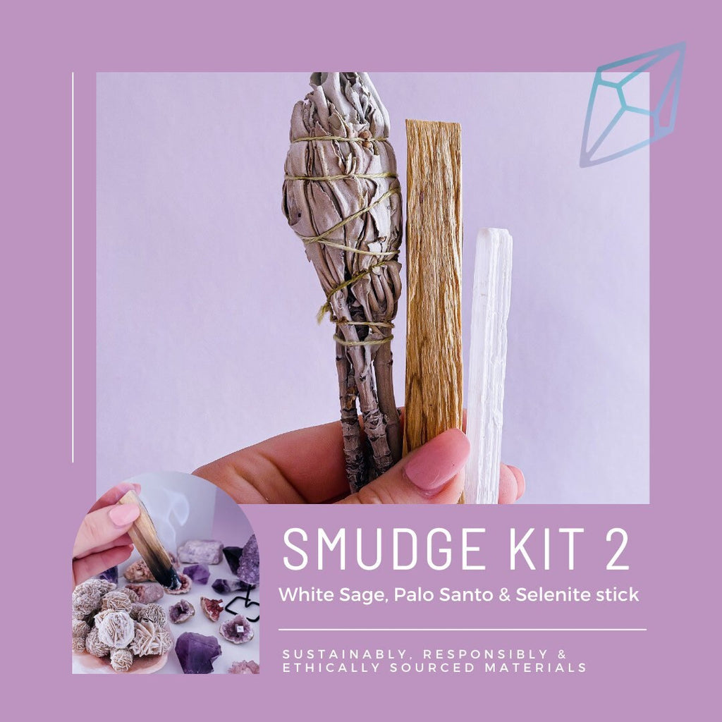 Floral Sage, White Sage, Desert Sage, Palo Santo Trio Smudge Kits / Crystal Cleanser / Removes Negative Energies / Cleanse Your Home