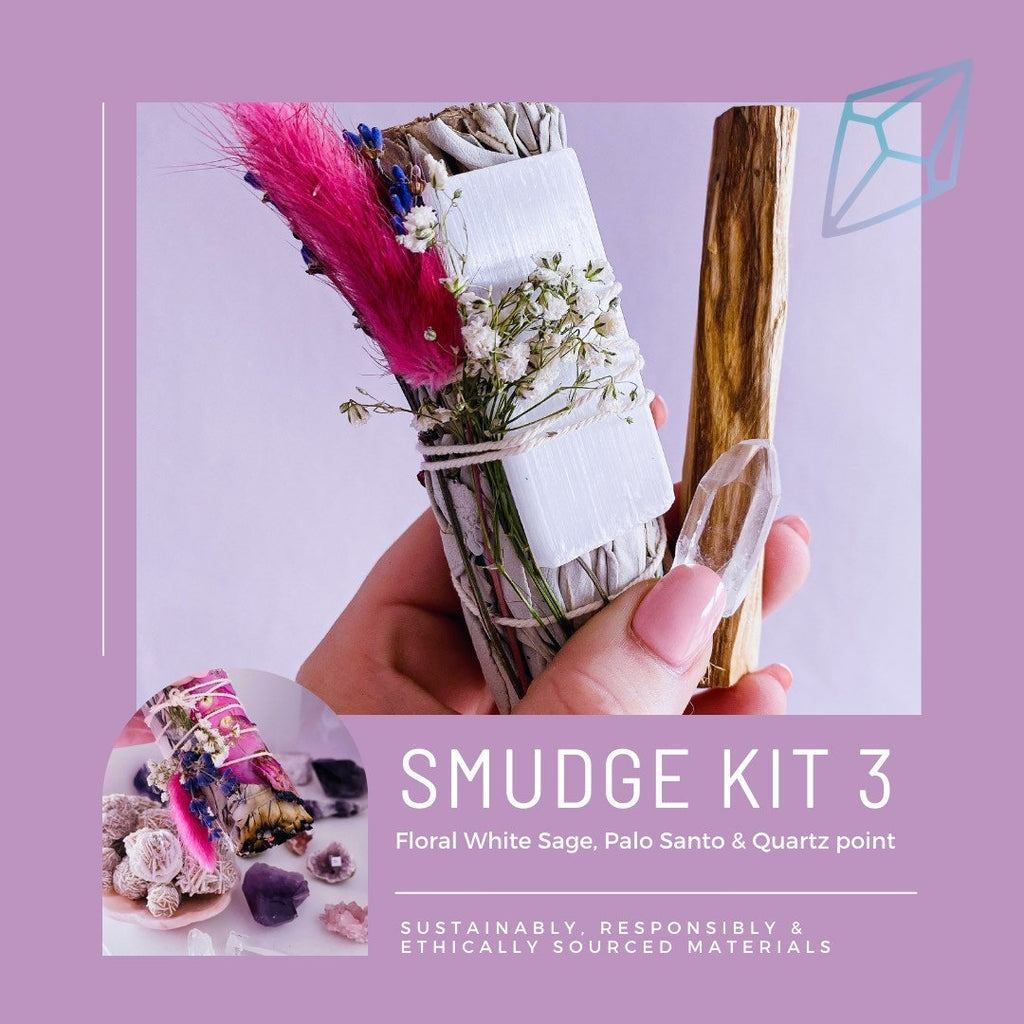 Floral Sage, White Sage, Desert Sage, Palo Santo Trio Smudge Kits / Crystal Cleanser / Removes Negative Energies / Cleanse Your Home