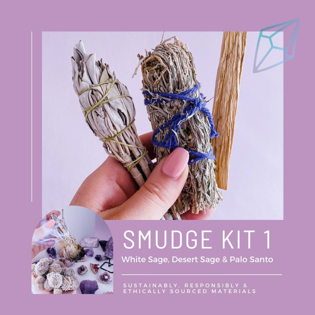 Floral Sage, White Sage, Desert Sage, Palo Santo Trio Smudge Kits / Crystal Cleanser / Removes Negative Energies / Cleanse Your Home