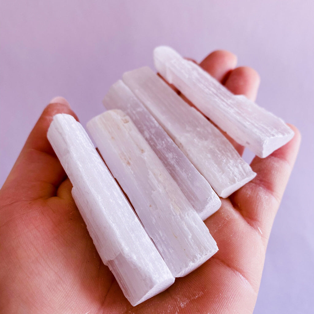 Selenite Crystal Sticks 5-10cm / Helps You To Deal With Abuse / Good For A Balanced Sex Drive / Good For Acne, Psoriasis & Eczema