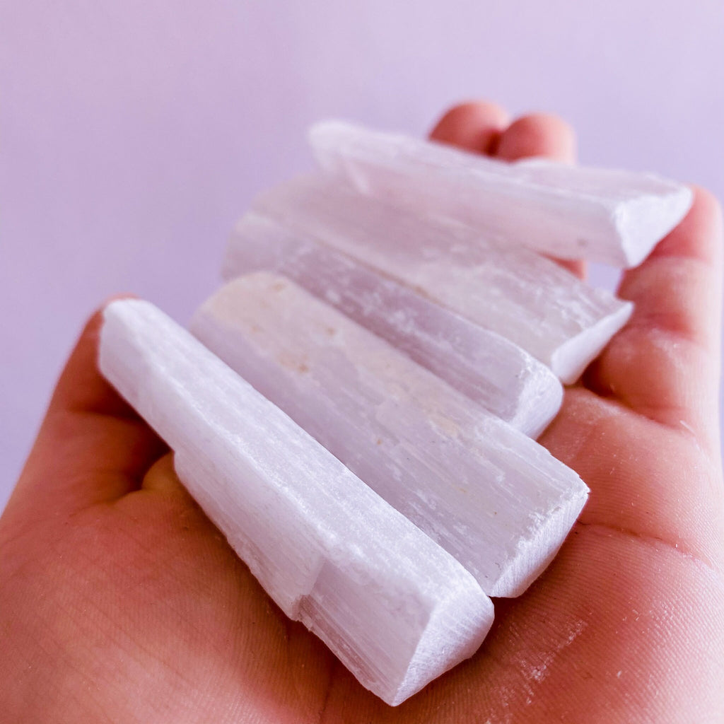 Selenite Crystal Sticks 5-10cm / Helps You To Deal With Abuse / Good For A Balanced Sex Drive / Good For Acne, Psoriasis & Eczema
