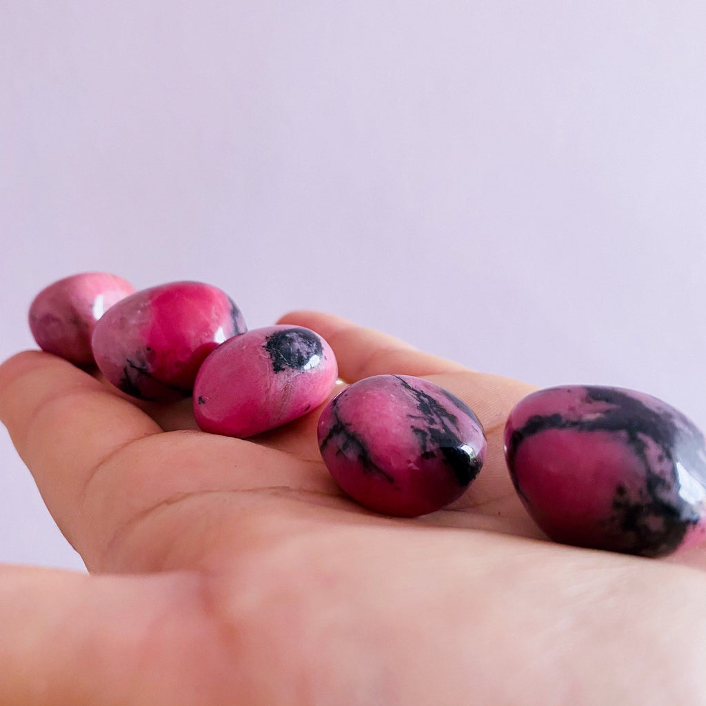 Rhodonite Grade A Crystal Polished Tumbles / Clears Emotional Scars & Lets You Move Forward / Mental Balance / Good For ME, Schizophrenia