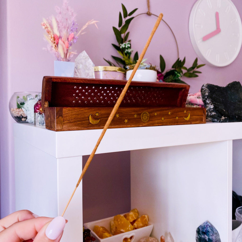 Natural Wooden Sun, Moon + Star Incense Holder / Free Incense Sticks / Incense Stick Holder / Incense Sticks / Home Decor / Crystal Cleanse