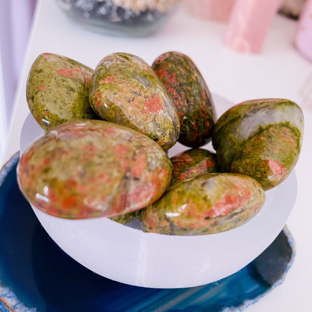 Unakite Jasper Crystal Love Hearts / Balances The Emotional Body / A Great Healer For The Body & Mind / Nurturing, Loving, Compassionate