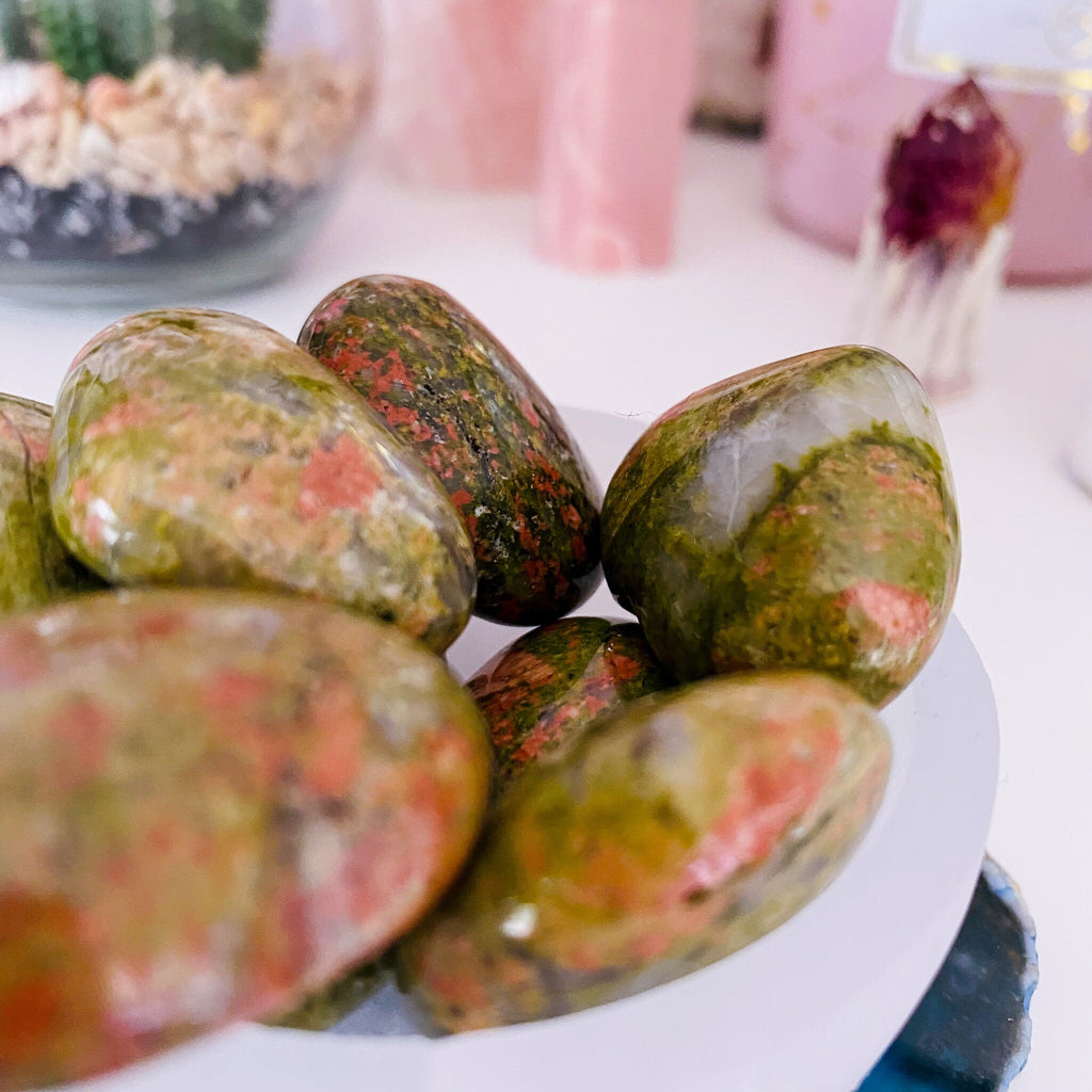 Unakite Jasper Crystal Love Hearts / Balances The Emotional Body / A Great Healer For The Body & Mind / Nurturing, Loving, Compassionate