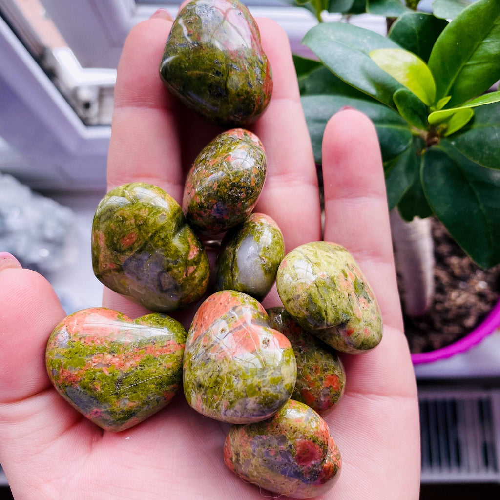 Unakite Jasper Crystal Love Hearts / Balances The Emotional Body / A Great Healer For The Body & Mind / Nurturing, Loving, Compassionate