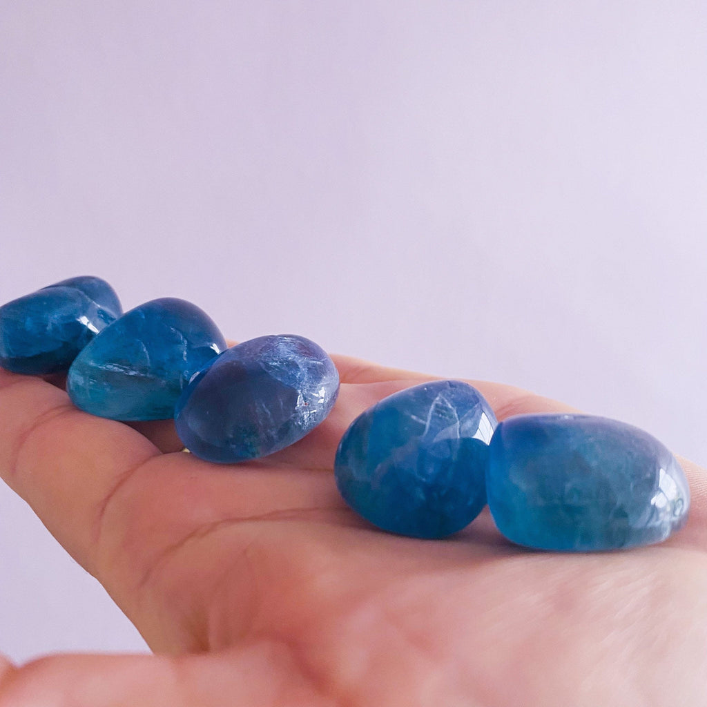 Blue Fluorite Polished Crystal Tumblestones / Absorbs Anxiety, Stress, Tension / Concentration / Good For Exams, New Job, Course Work