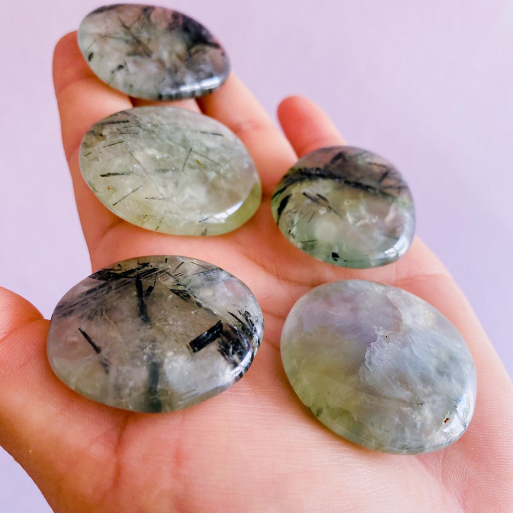 Prehnite With Epidote Crystal Flat Stones / Enhances Inner Knowing & Gut Instinct / A Healer For The Healers / Helps You To Move On