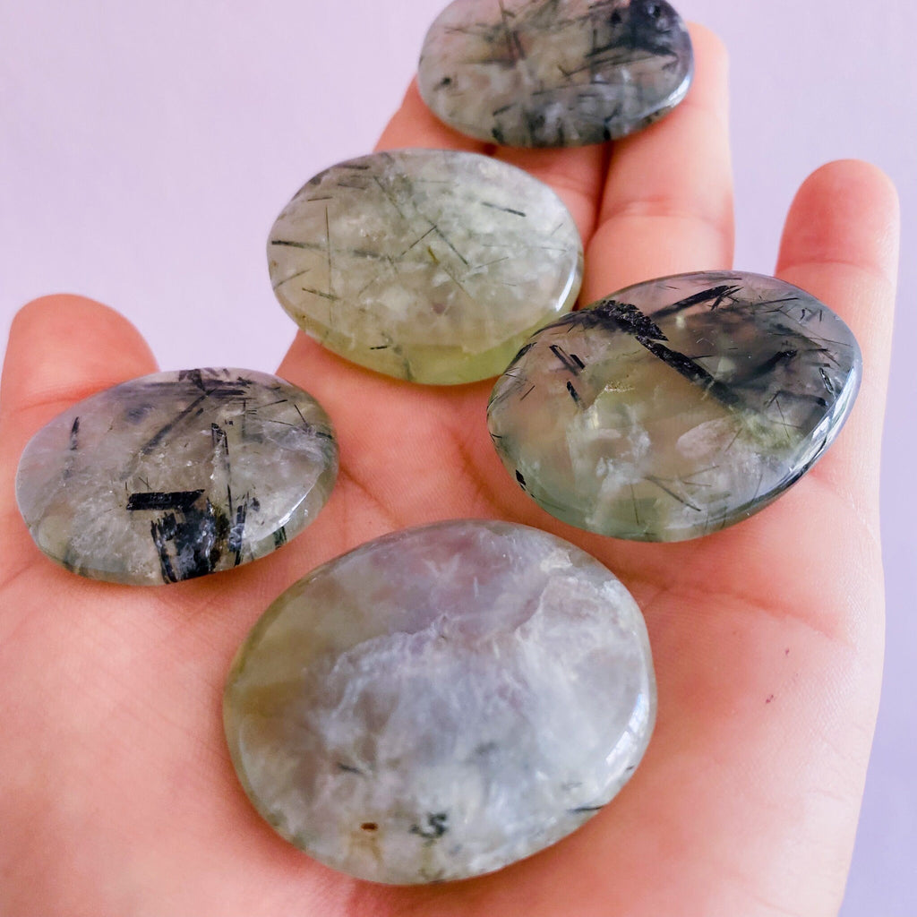 Prehnite With Epidote Crystal Flat Stones / Enhances Inner Knowing & Gut Instinct / A Healer For The Healers / Helps You To Move On