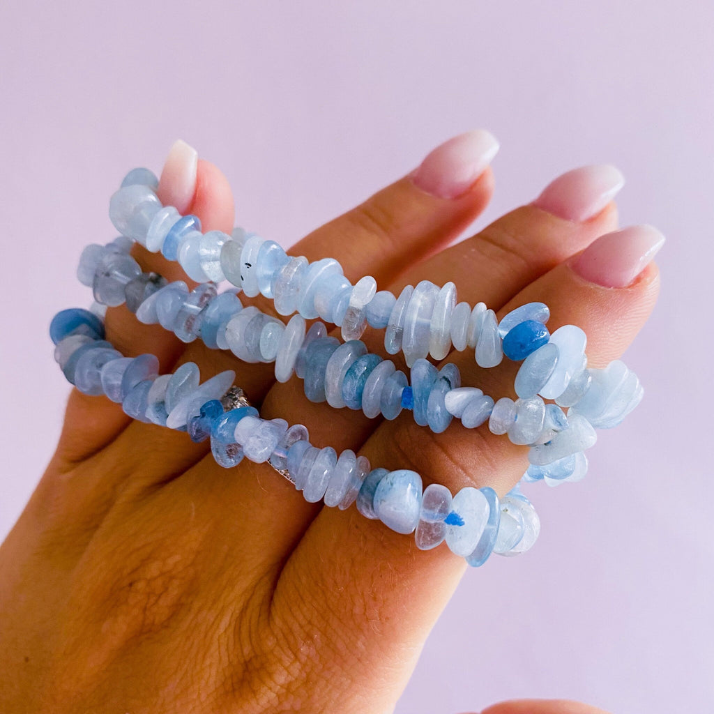 Aquamarine Crystal Chip Bracelets / Boosts Courage / Reduces Stress & Encourages Calmness / Discourages Miscarriage / Protects Baby