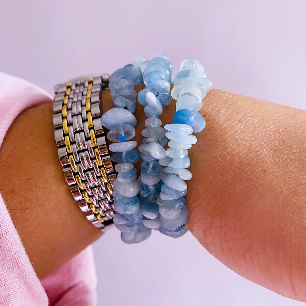 Aquamarine Crystal Chip Bracelets / Boosts Courage / Reduces Stress & Encourages Calmness / Discourages Miscarriage / Protects Baby