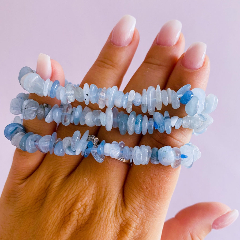 Aquamarine Crystal Chip Bracelets / Boosts Courage / Reduces Stress & Encourages Calmness / Discourages Miscarriage / Protects Baby