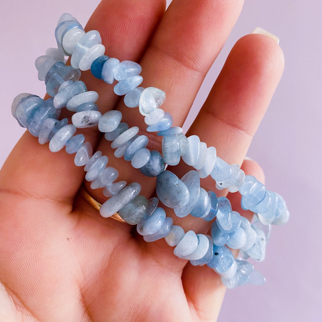 Aquamarine Crystal Chip Bracelets / Boosts Courage / Reduces Stress & Encourages Calmness / Discourages Miscarriage / Protects Baby