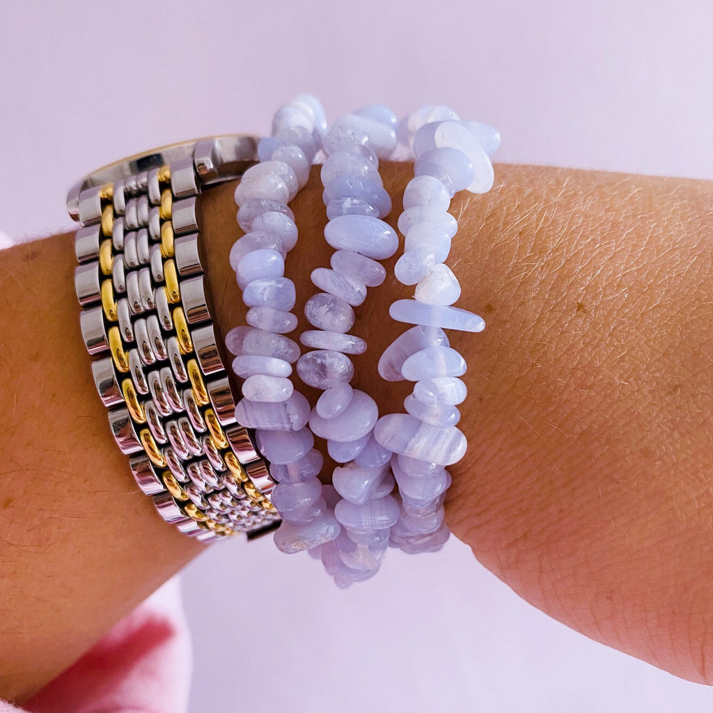 High Grade Blue Lace Agate Crystal Chip Bracelets / Calming & Nurturing / Reduces Anger, Irritation, Frustration / Encourages Honesty