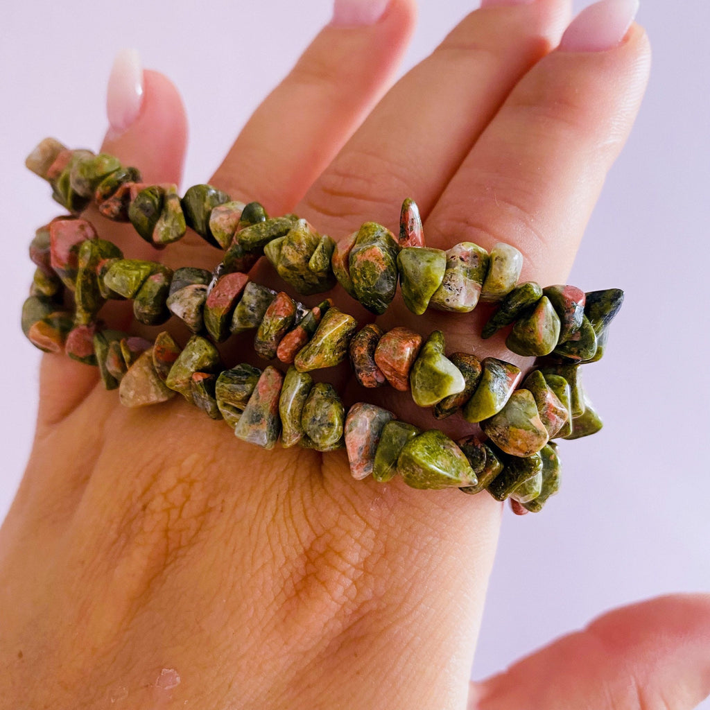 Unakite Jasper Crystal Chip Bracelets / Balances The Emotional Body / A Great Healer For The Body & Mind / Nurturing, Loving, Compassionate