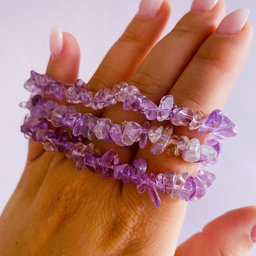 Ametrine Crystal Chip Bracelets / Great Healer, Good For Anxiety & Claming / Good For Sleeping Troubles / Great For Migraines / Relaxing