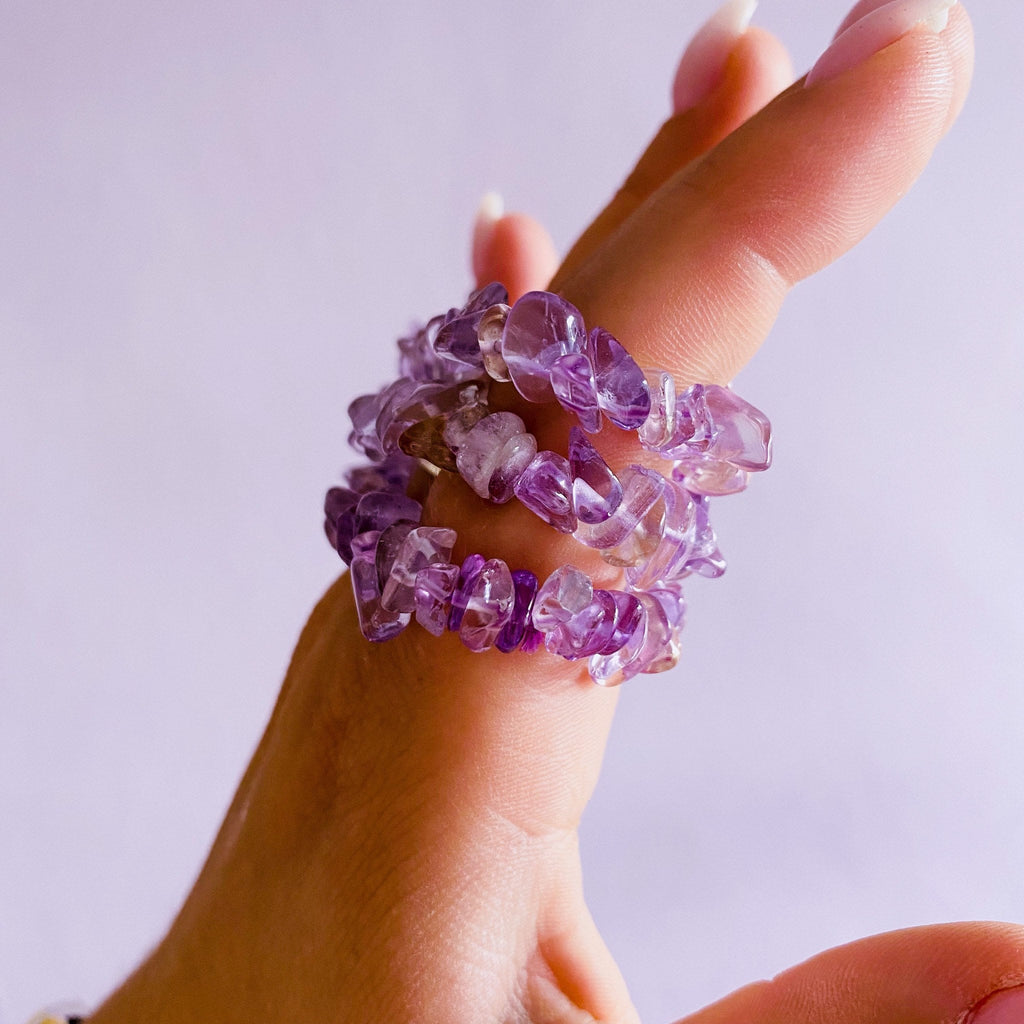 Ametrine Crystal Chip Bracelets / Great Healer, Good For Anxiety & Claming / Good For Sleeping Troubles / Great For Migraines / Relaxing