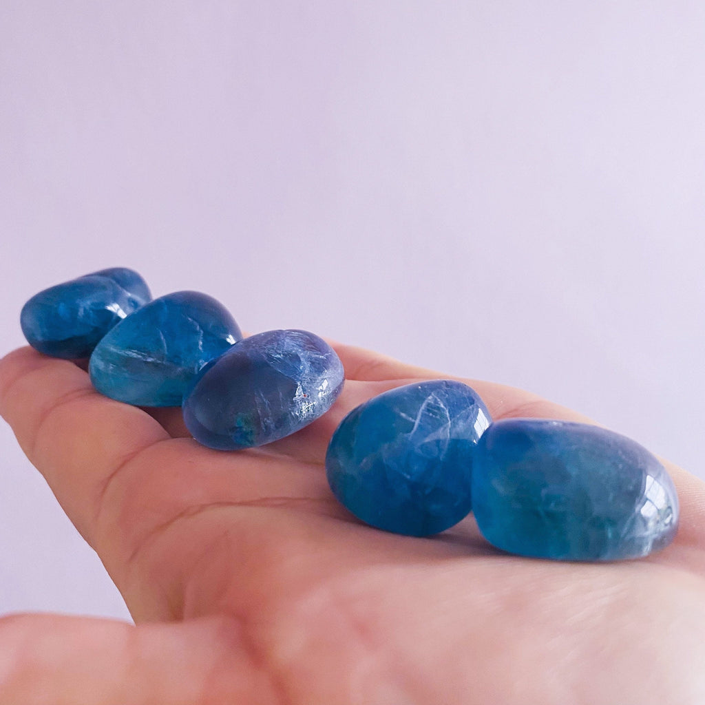 Blue Fluorite Polished Crystal Tumblestones / Absorbs Anxiety, Stress, Tension / Concentration / Good For Exams, New Job, Course Work