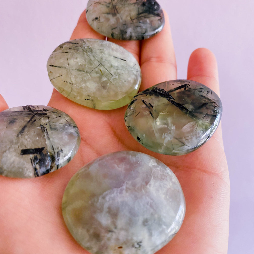 Prehnite With Epidote Crystal Flat Stones / Enhances Inner Knowing & Gut Instinct / A Healer For The Healers / Helps You To Move On