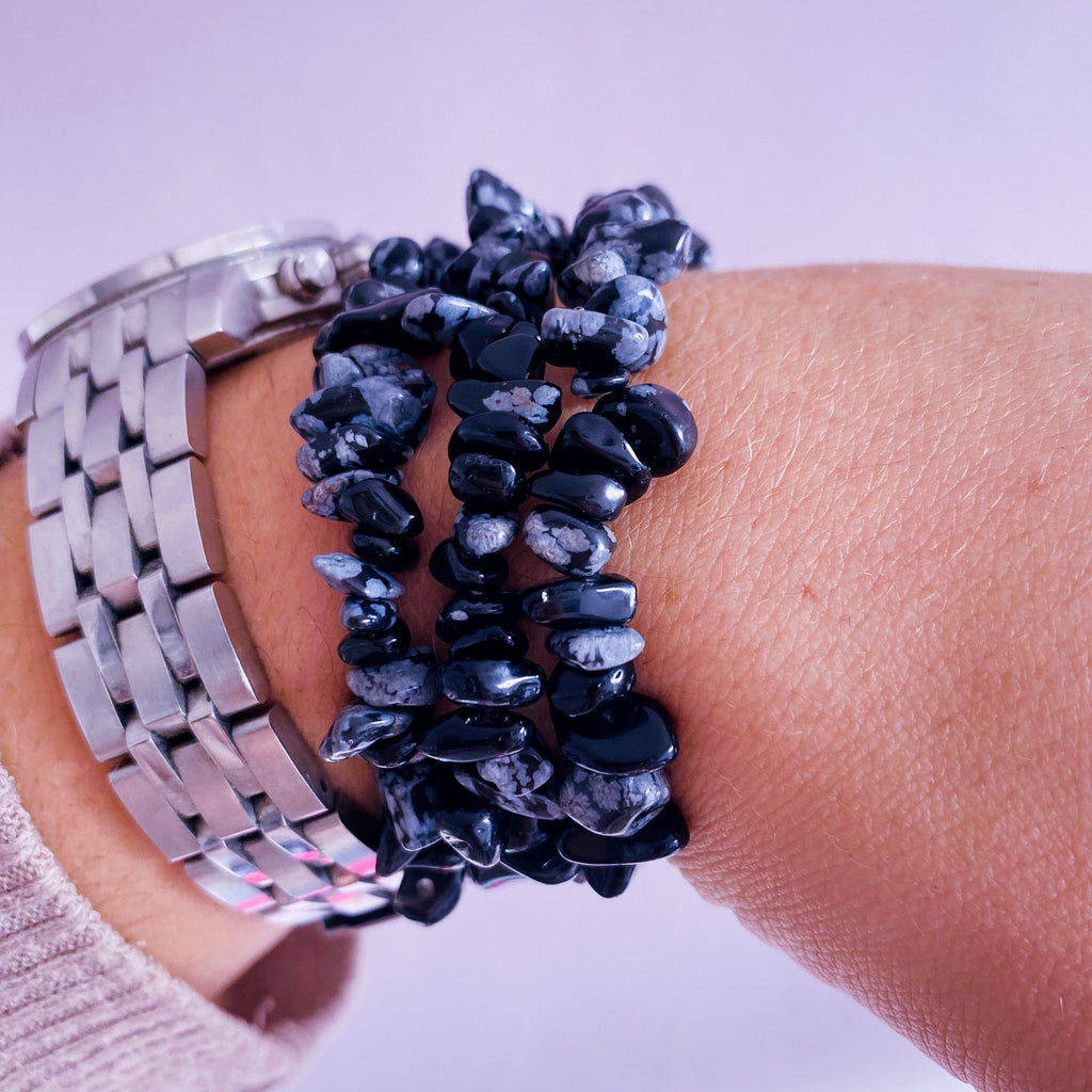 Snowflake Obsidian Crystal Chip Bracelet / Keeps You Calm & Focused During Chaos / Removes Negativity From People And Places