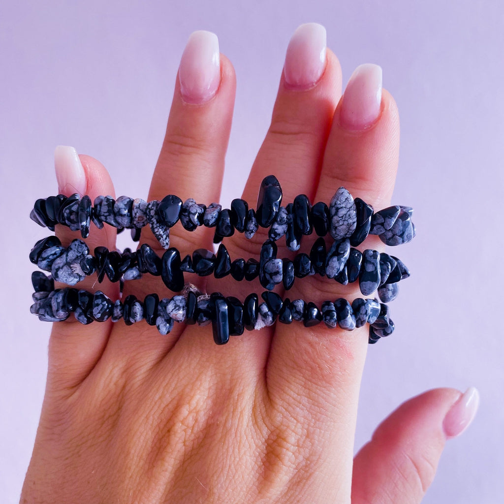 Snowflake Obsidian Crystal Chip Bracelet / Keeps You Calm & Focused During Chaos / Removes Negativity From People And Places