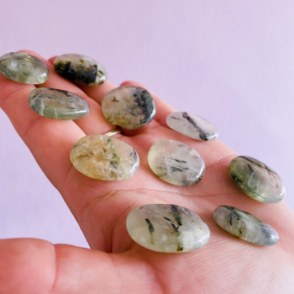 Prehnite With Epidote Crystal Mini Flat Stones / Enhances Inner Knowing & Gut Instinct / A Healer For The Healers / Helps You To Move On