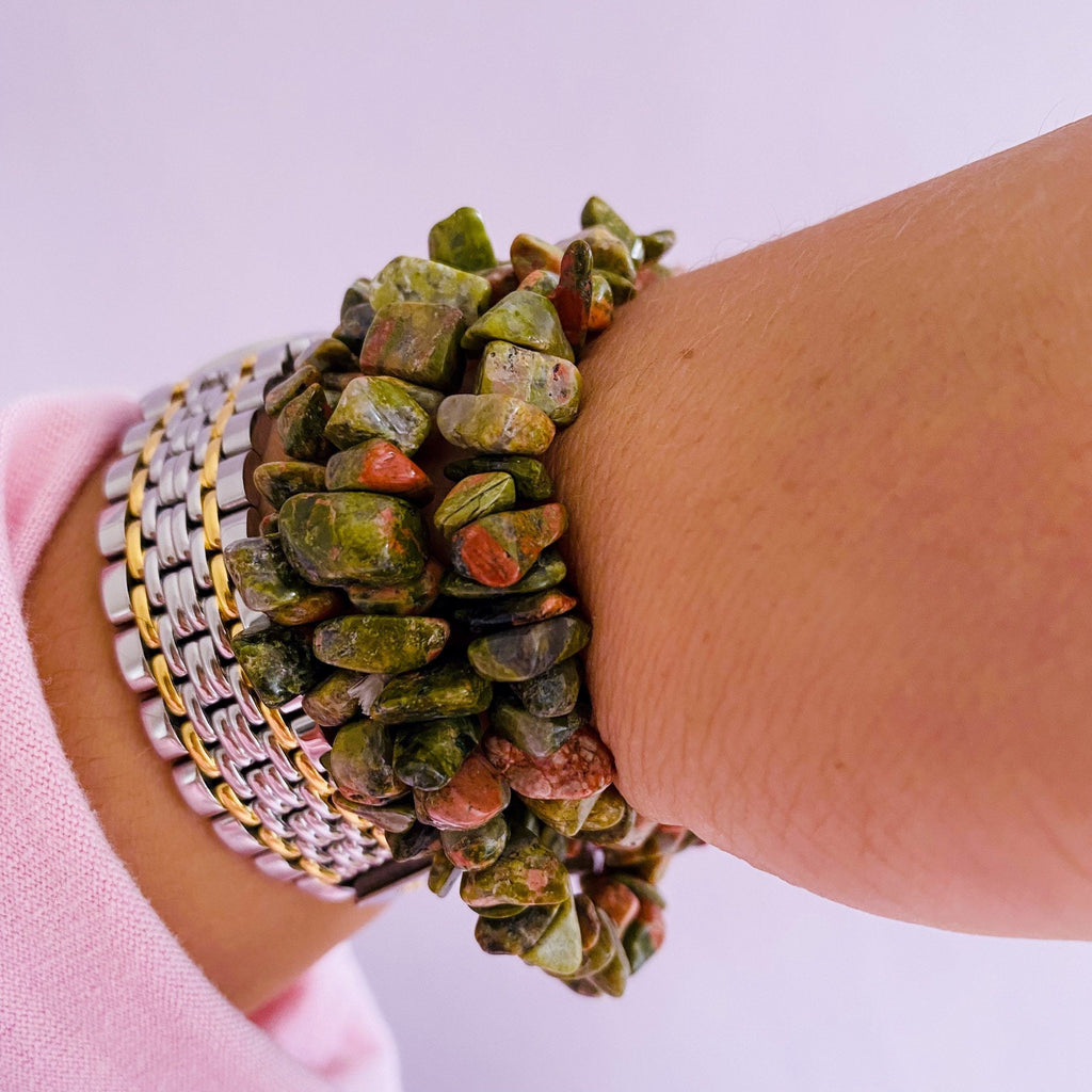 Unakite Jasper Crystal Chip Bracelets / Balances The Emotional Body / A Great Healer For The Body & Mind / Nurturing, Loving, Compassionate