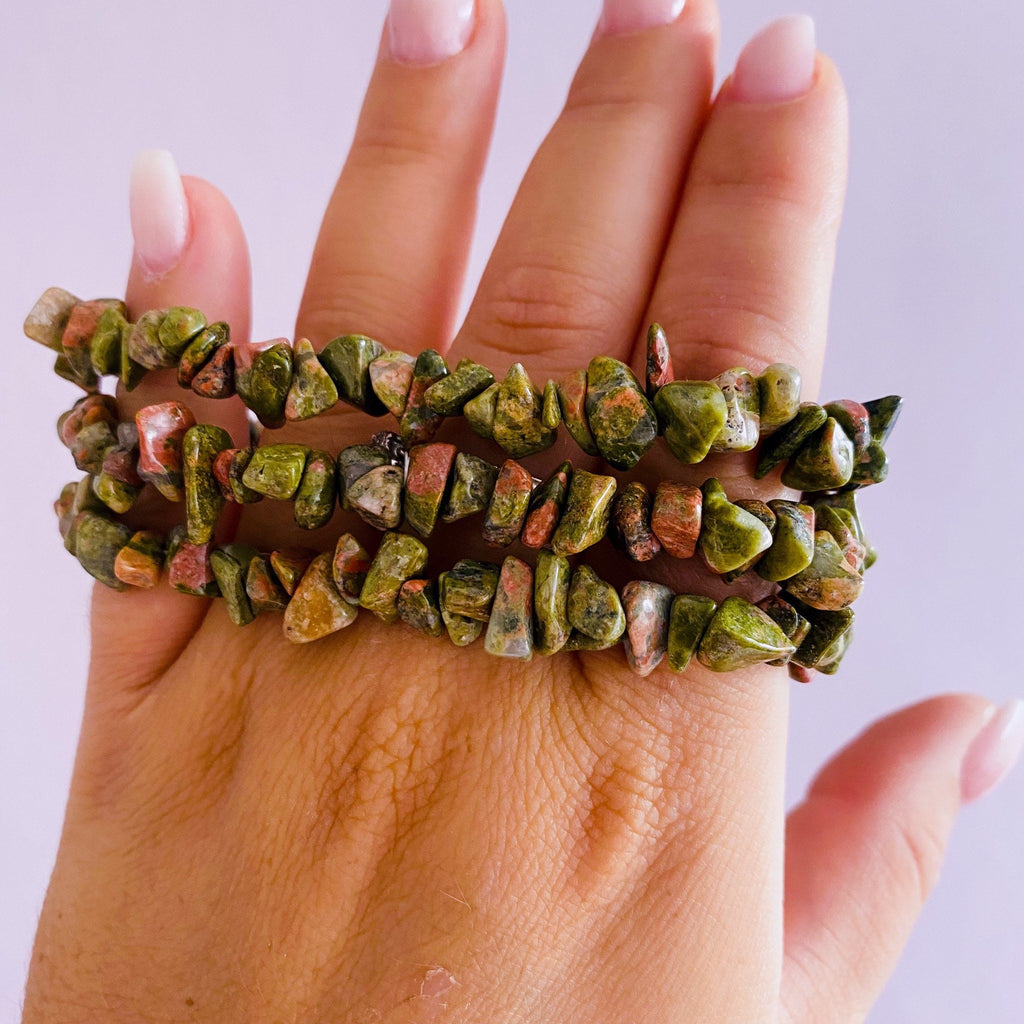 Unakite Jasper Crystal Chip Bracelets / Balances The Emotional Body / A Great Healer For The Body & Mind / Nurturing, Loving, Compassionate