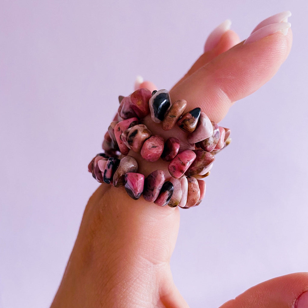 Rhodonite Crystal Chip Bracelets / Clears Away Emotional Scars & Lets You Move Forward / Mental Balance / Good For ME And Schizophrenia