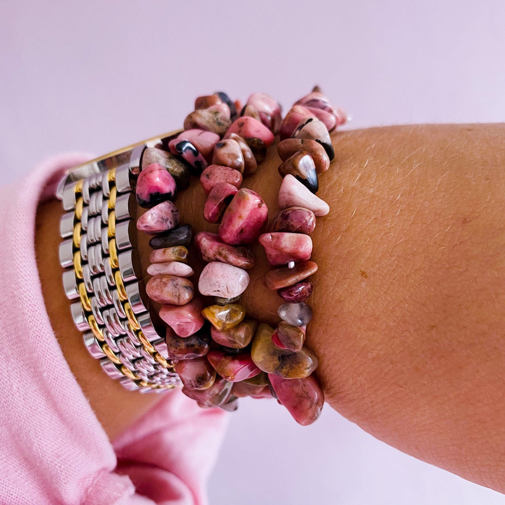 Rhodonite Crystal Chip Bracelets / Clears Away Emotional Scars & Lets You Move Forward / Mental Balance / Good For ME And Schizophrenia