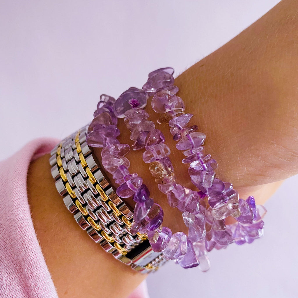 Ametrine Crystal Chip Bracelets / Great Healer, Good For Anxiety & Claming / Good For Sleeping Troubles / Great For Migraines / Relaxing