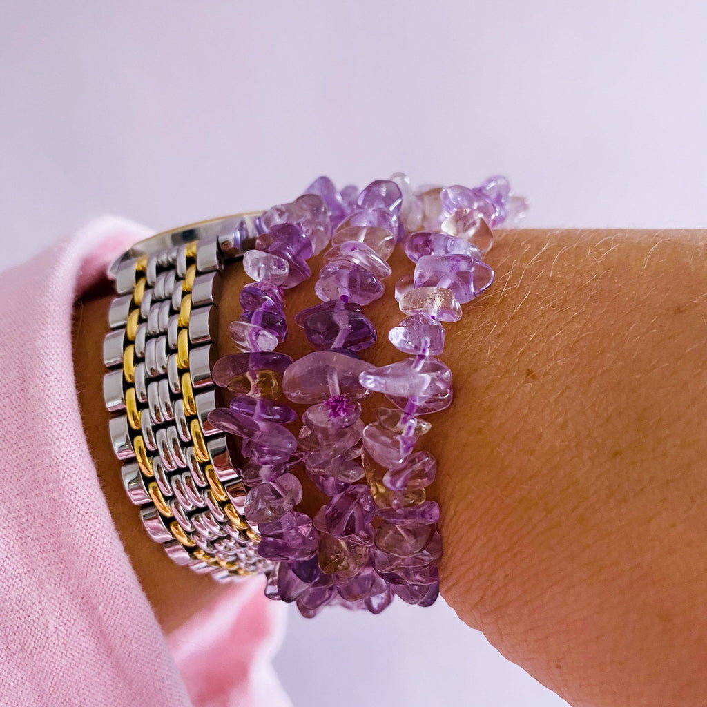 Ametrine Crystal Chip Bracelets / Great Healer, Good For Anxiety & Claming / Good For Sleeping Troubles / Great For Migraines / Relaxing