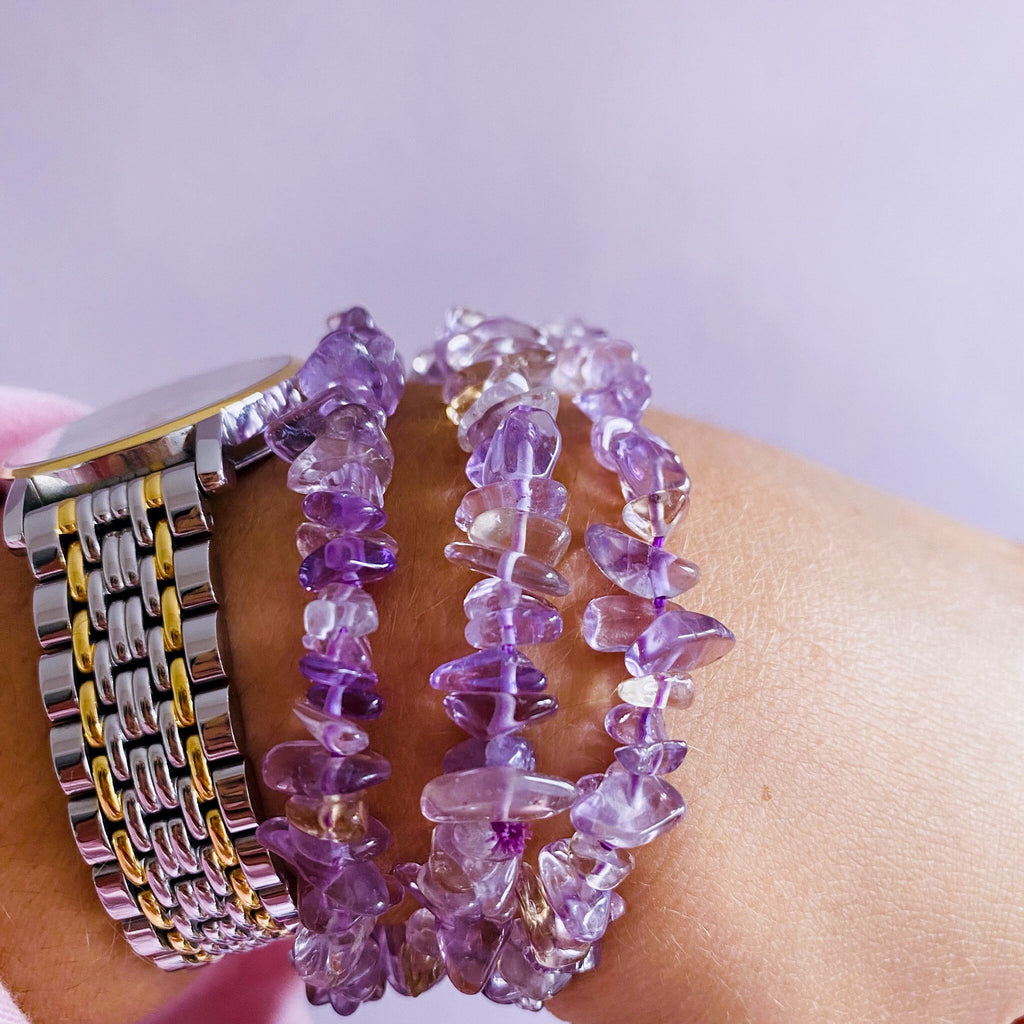 Ametrine Crystal Chip Bracelets / Great Healer, Good For Anxiety & Claming / Good For Sleeping Troubles / Great For Migraines / Relaxing