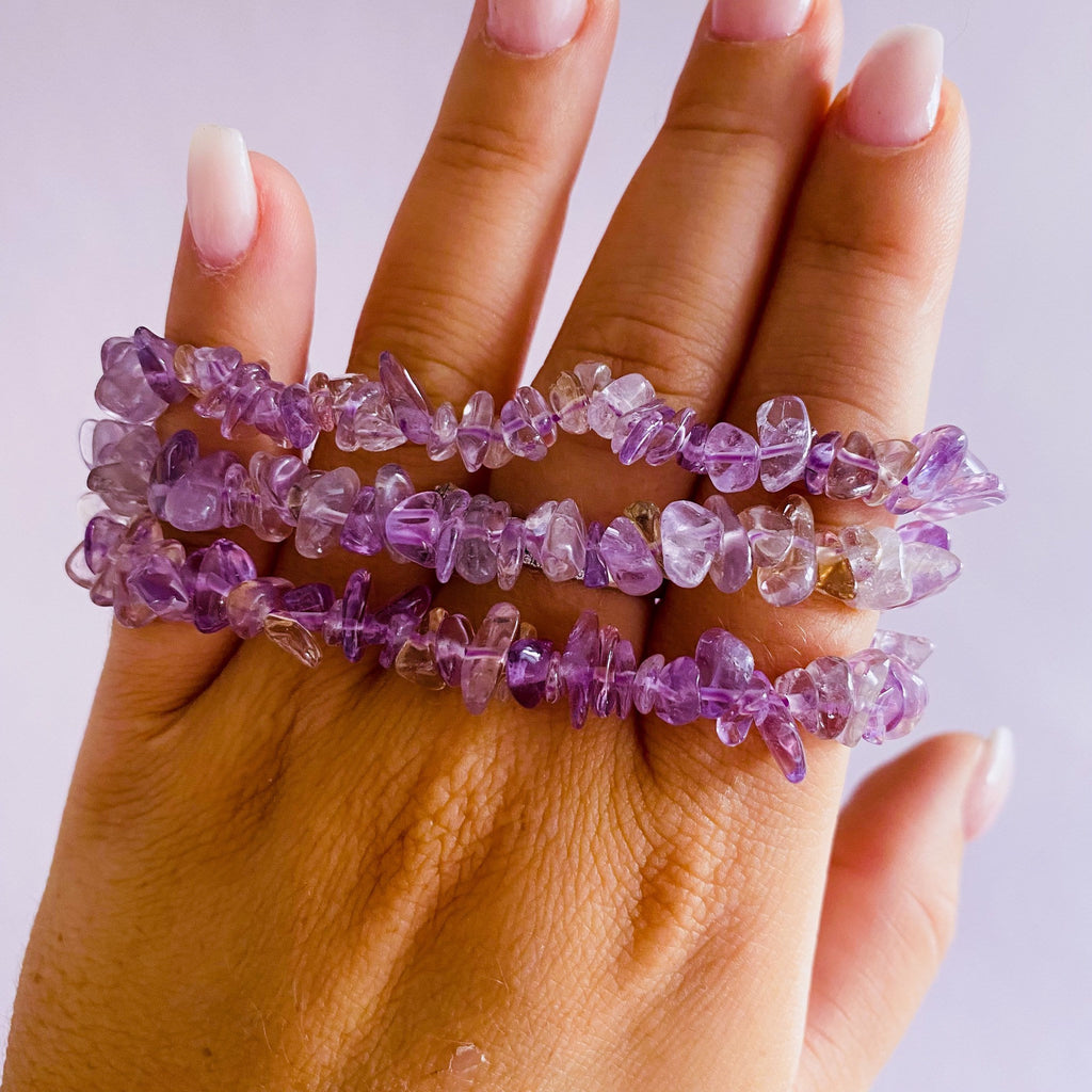 Ametrine Crystal Chip Bracelets / Great Healer, Good For Anxiety & Claming / Good For Sleeping Troubles / Great For Migraines / Relaxing