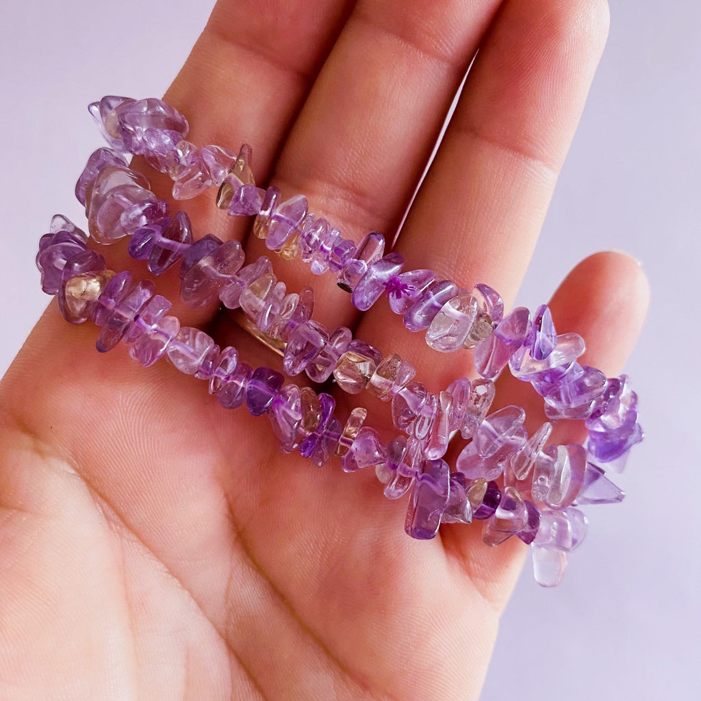 Ametrine Crystal Chip Bracelets / Great Healer, Good For Anxiety & Claming / Good For Sleeping Troubles / Great For Migraines / Relaxing