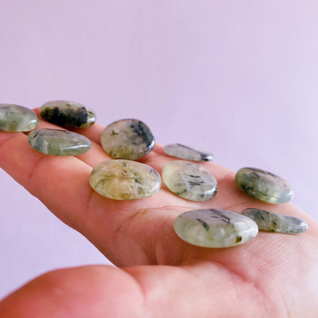 Prehnite With Epidote Crystal Mini Flat Stones / Enhances Inner Knowing & Gut Instinct / A Healer For The Healers / Helps You To Move On