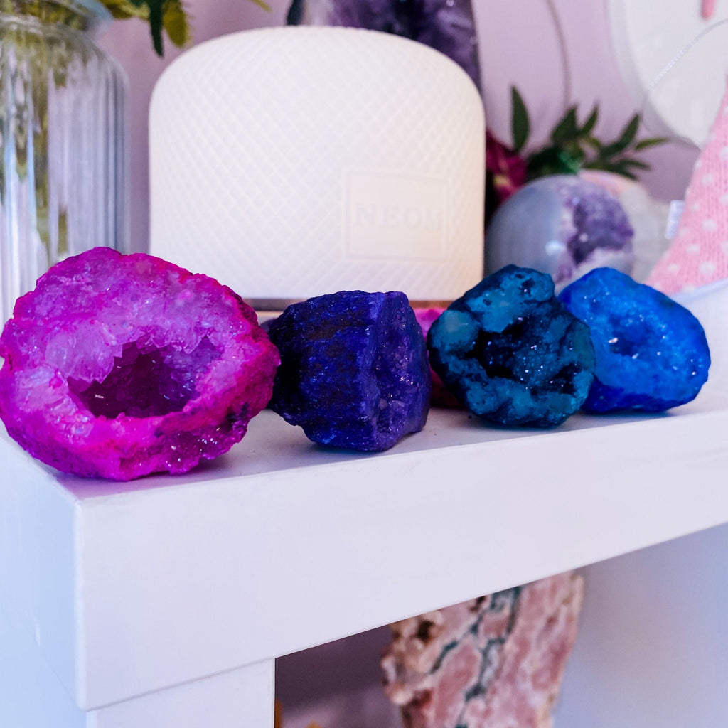 Dyed Quartz Geode Crystal Caves - Pink, Purple, Green + Blue / Purify Negativity, Enhance Concentration & Positivity / Calms Atmosphere