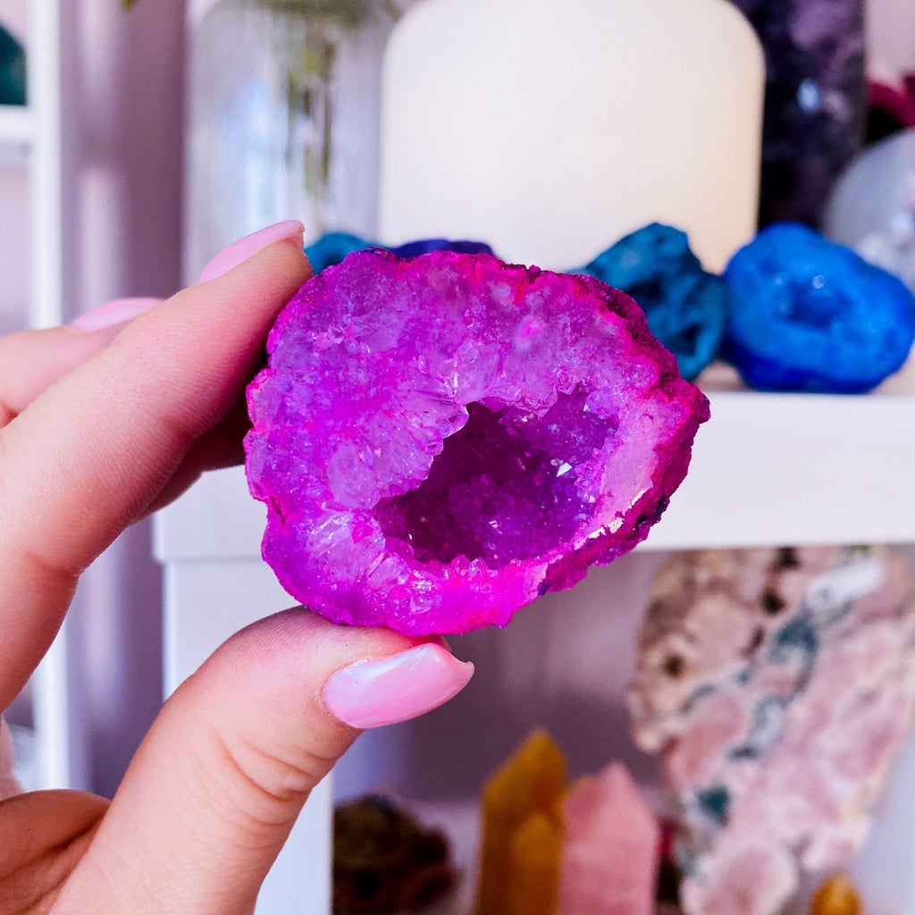 Dyed Quartz Geode Crystal Caves - Pink, Purple, Green + Blue / Purify Negativity, Enhance Concentration & Positivity / Calms Atmosphere