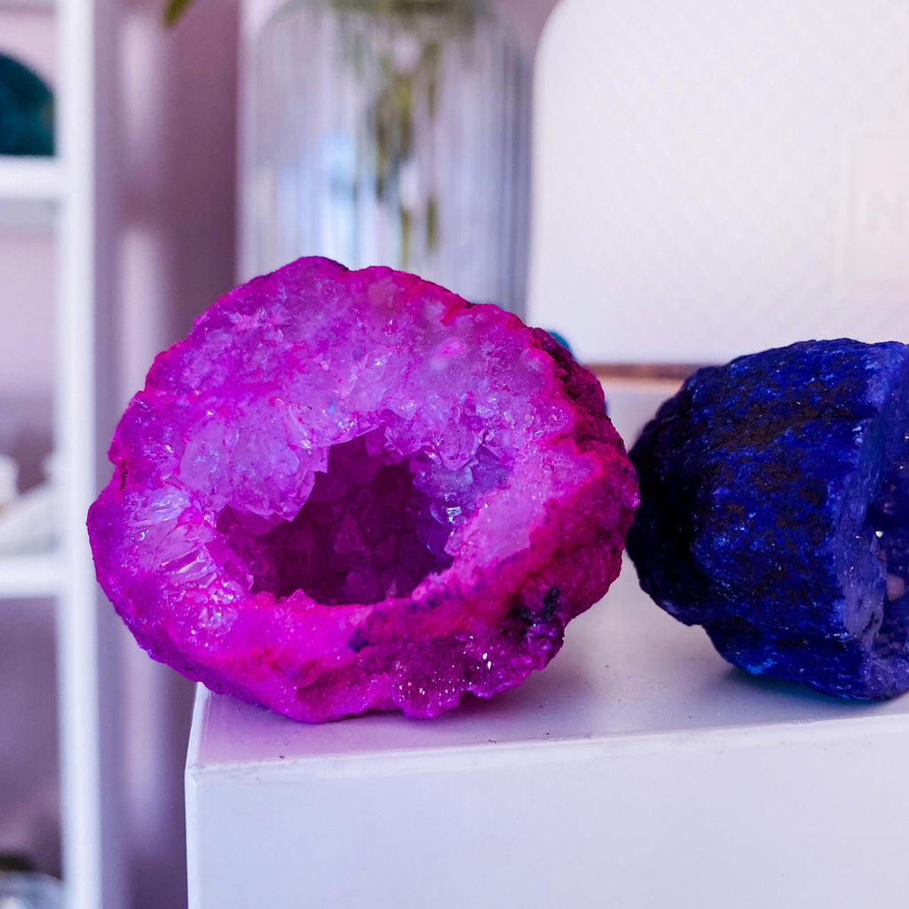 Dyed Quartz Geode Crystal Caves - Pink, Purple, Green + Blue / Purify Negativity, Enhance Concentration & Positivity / Calms Atmosphere