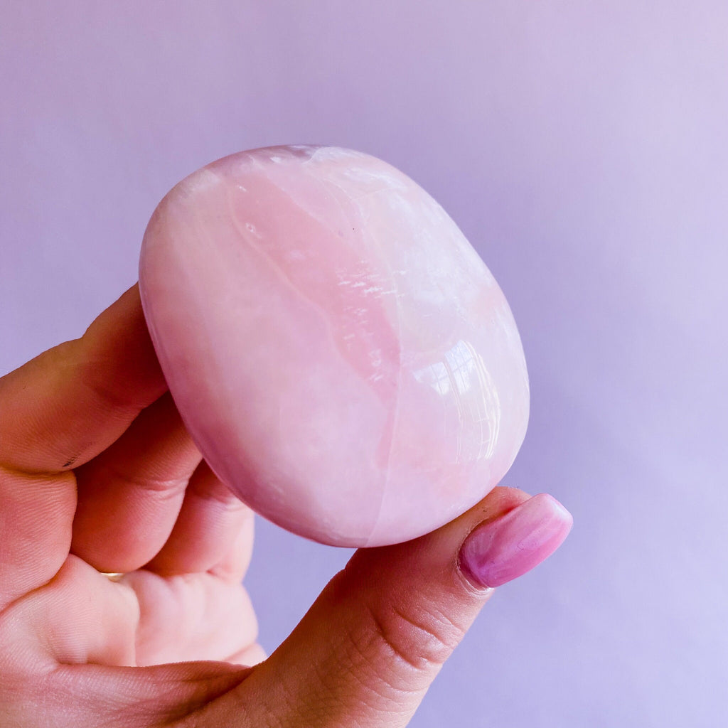 1) Large Pink Opal Crystal Palm Stone / Balances Emotions / Fills Aura With Happiness And Tranquility / Helps Kids With Trouble Sleeping