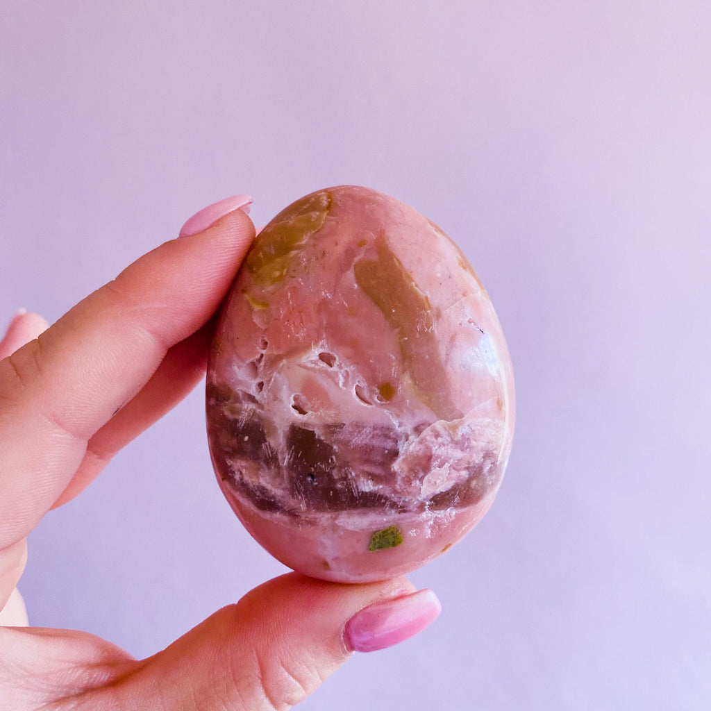 2) Large Pink Opal Crystal Palm Stone / Balances Emotions / Fills Aura With Happiness And Tranquility / Helps Kids With Trouble Sleeping