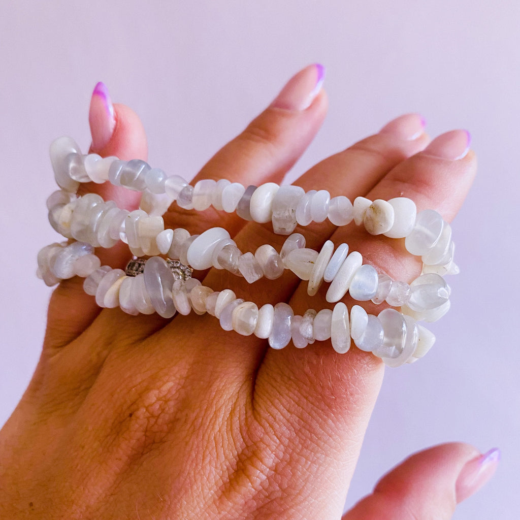 Moonstone Crystal Chip Bracelets / Soothes Depression, Anger, Worry & Anxiety / Beneficial For Pregnancy / Known As ‘Woman’s Stone’