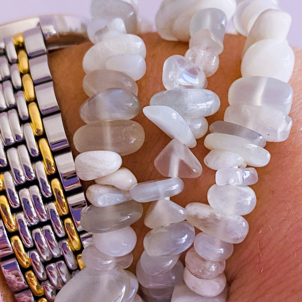 Moonstone Crystal Chip Bracelets / Soothes Depression, Anger, Worry & Anxiety / Beneficial For Pregnancy / Known As ‘Woman’s Stone’