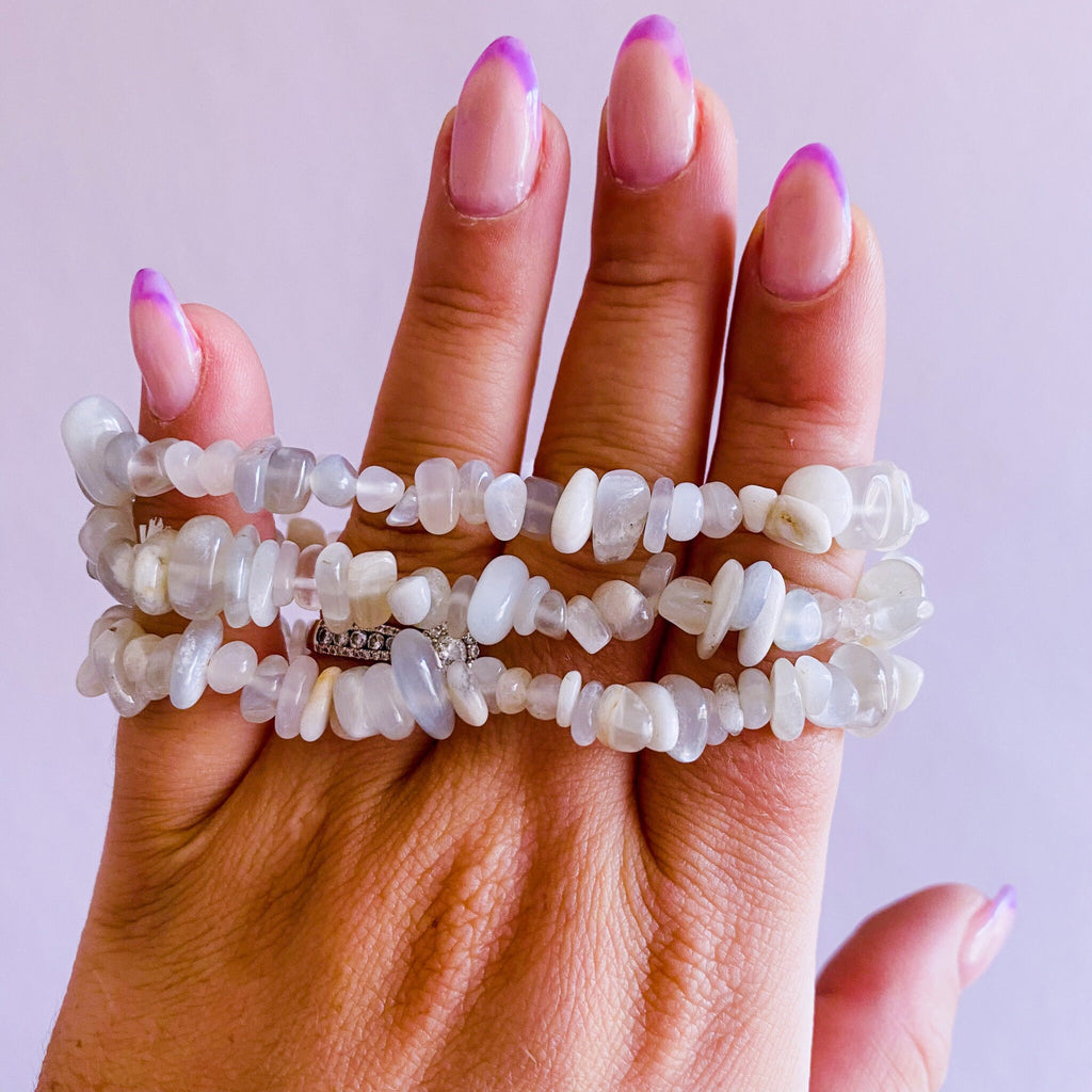 Moonstone Crystal Chip Bracelets / Soothes Depression, Anger, Worry & Anxiety / Beneficial For Pregnancy / Known As ‘Woman’s Stone’