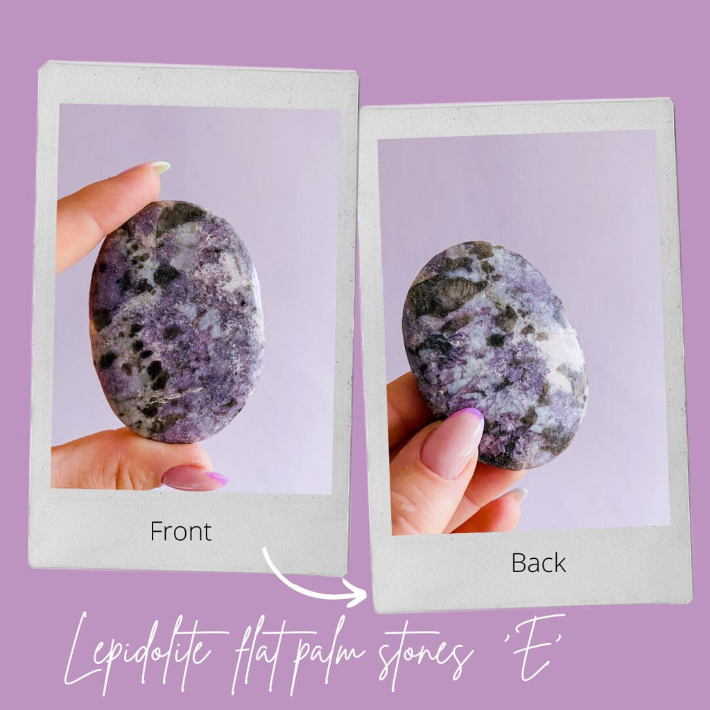 Sparkly Lepidolite Mica Crystal Palm Flat Stones / Mood Stabiliser, Increases Tranquility & Calmness During Stress / Helps Reduce Anxiety