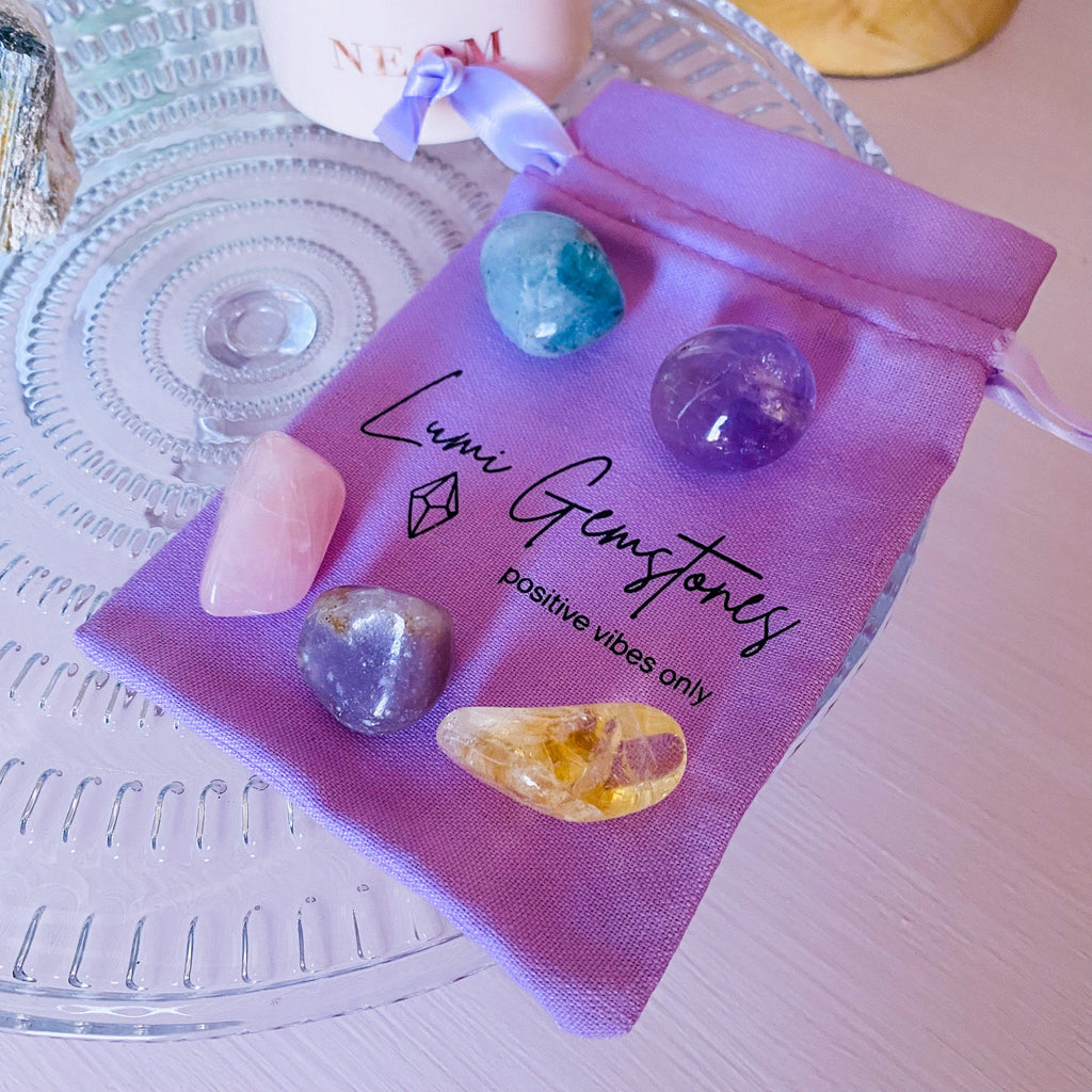 Helping Anxiety Crystal Gift Kit / Absorbs Anxiety, Reduces Stress, Tension / Turns Negative Energy Into Positive / Crystal Healing Kit