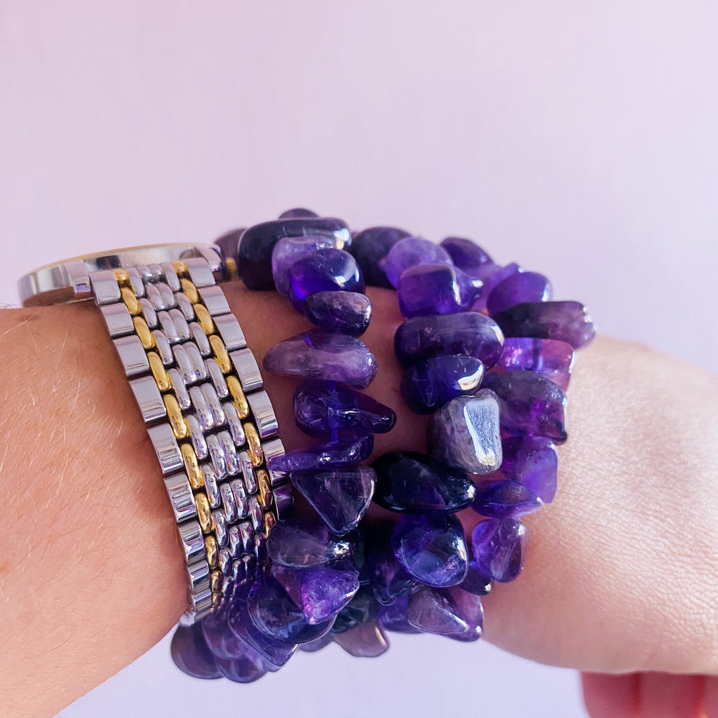 Chunky Amethyst Crystal Chip Bracelets / Great Healer, Good For Anxiety & Claming / Good For Sleeping Troubles / Great For Migraines