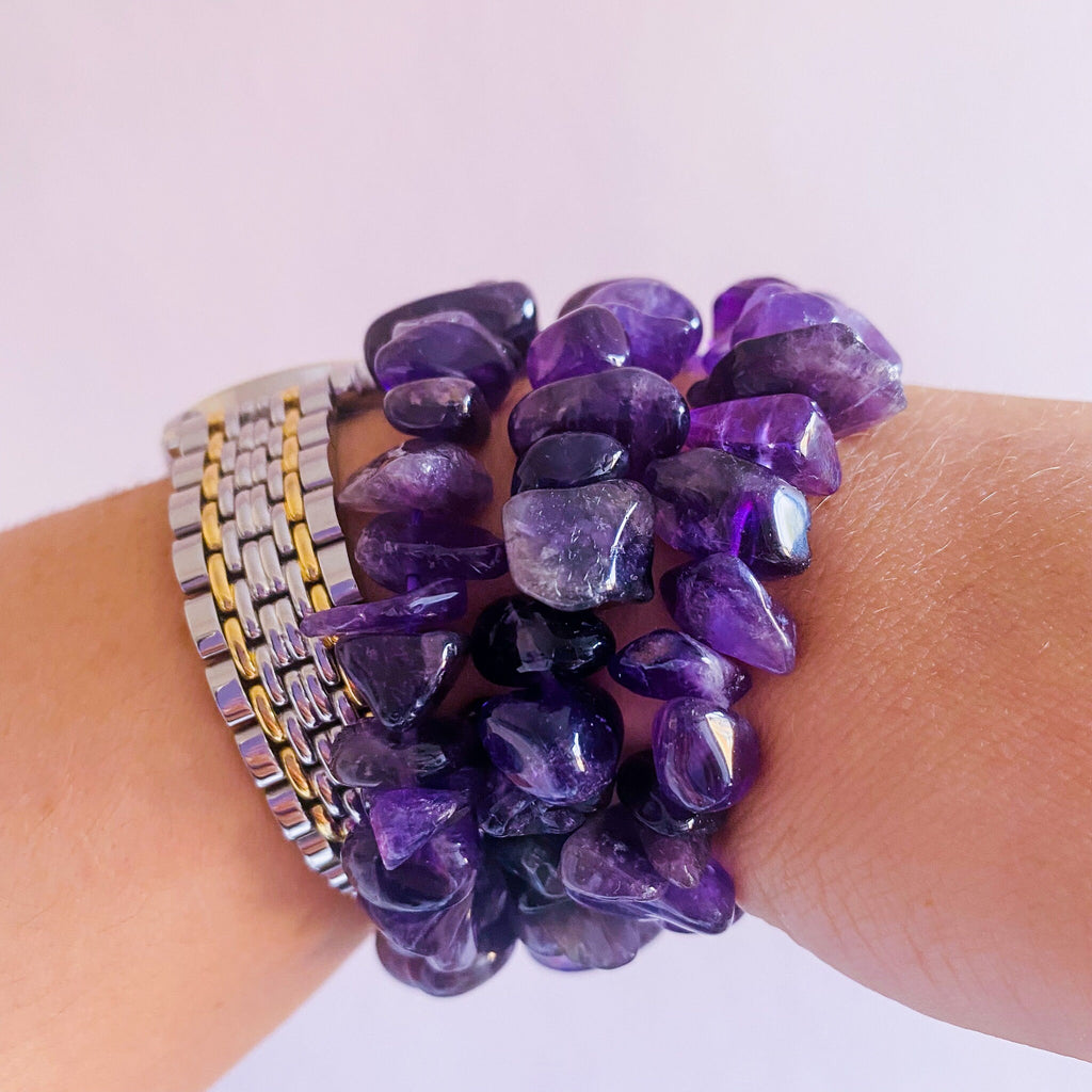 Chunky Amethyst Crystal Chip Bracelets / Great Healer, Good For Anxiety & Claming / Good For Sleeping Troubles / Great For Migraines